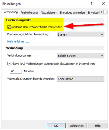 Activate the modern user interface under "Appearance".