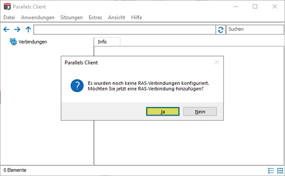 Select "Yes" to add an RAS connection.