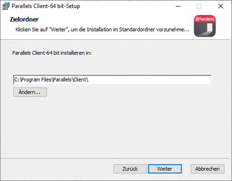 Page for specifying the target folder