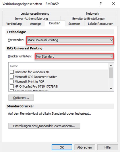 Modify the connection properties in "Print".