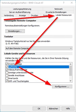 Configure Connection properties tab "Local resources".