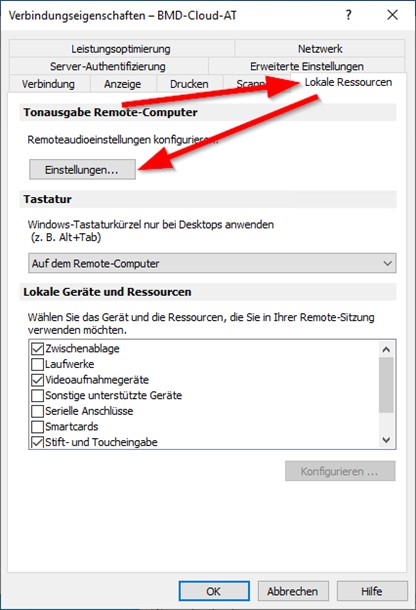 Go to the "Local resources" tab and click on "Configure".
