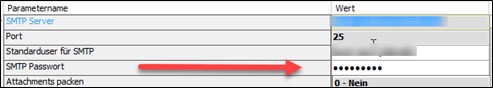 Screenshot of the password entry under "SMTP password".