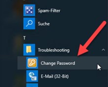 Screenshot of the password change in the Windows menu. A red arrow points to "Change Password".