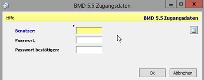 Screenshot of the dialogue for entering the BMD 5.5 login details.