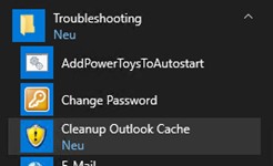 Screenshot of the tool "Cleanup Outlook Cache" in the Windows Start menu