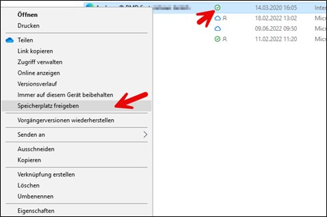 Screenshot of the function "Free up space".