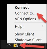 Screenshot of the lock icon; an arrow points to "Connect to...".