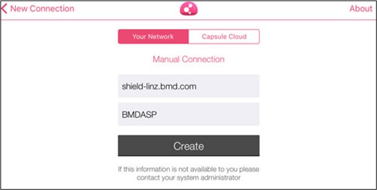 Screenshot from the manual connection showing server name and display name