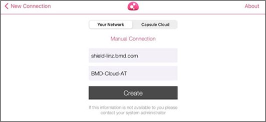Screenshot from the manual connection showing server name and display name
