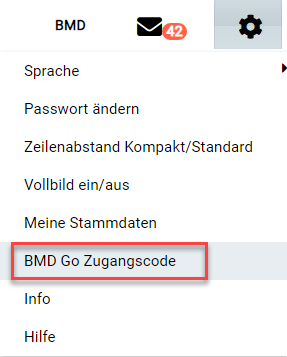 Screenshot of BMD Com with the button "BMD Go access code" highlighted