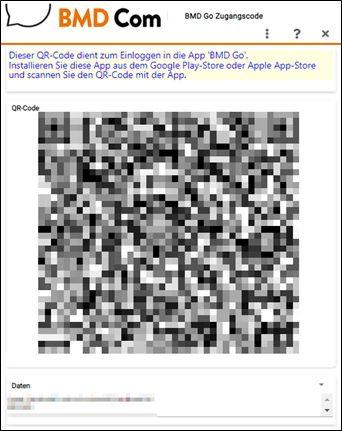 Screenshot of the QR code for login (generated in BMD Com)