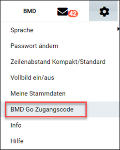 Screenshot of BMD Com with the button "BMD Go access code" highlighted