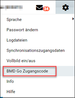 Screenshot of BMD Web with the button "BMD Go access code" highlighted