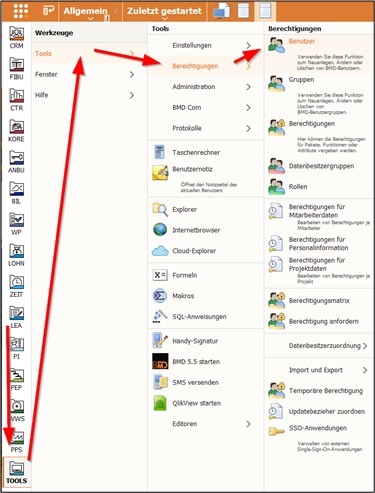 Screenshot of the menu showing how to open the Users" window 