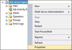 Screenshot of the "Properties" option in the SQL Server Agent context menu