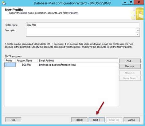 Screenshot of the Configuration Wizard; an arrow points to "Next".