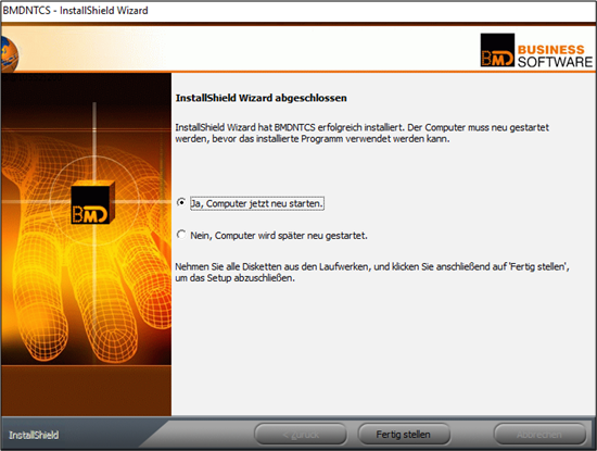 Final setup page asking you to restart the computer.
