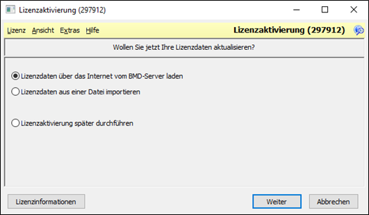 A window asking whether to update your licence data.