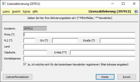 A window for entering your activation data.