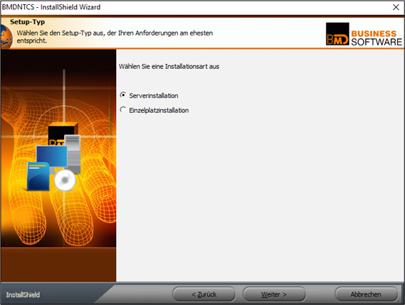 The setup page for choosing an installation type.
