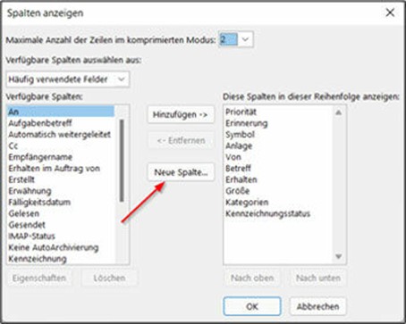 "Show columns" window with arrow pointing to "New Column…"