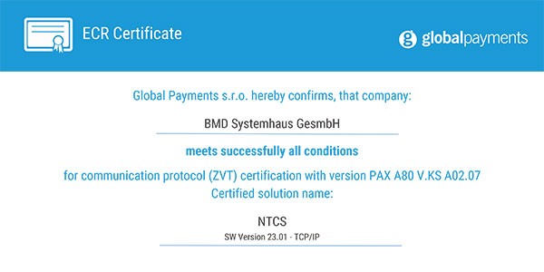 Zertifikat Global Payments - ZVT