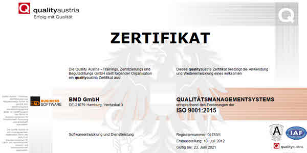 ISO 9001:2015 – Qualitätsmanagementsystem (BMD Deutschland)