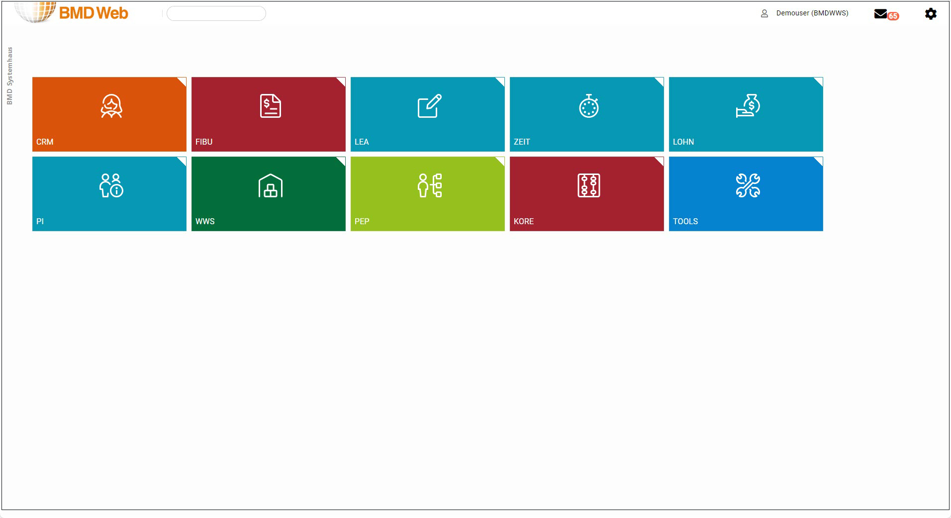 BMD Web - Ansicht Hauptmenü am Desktop