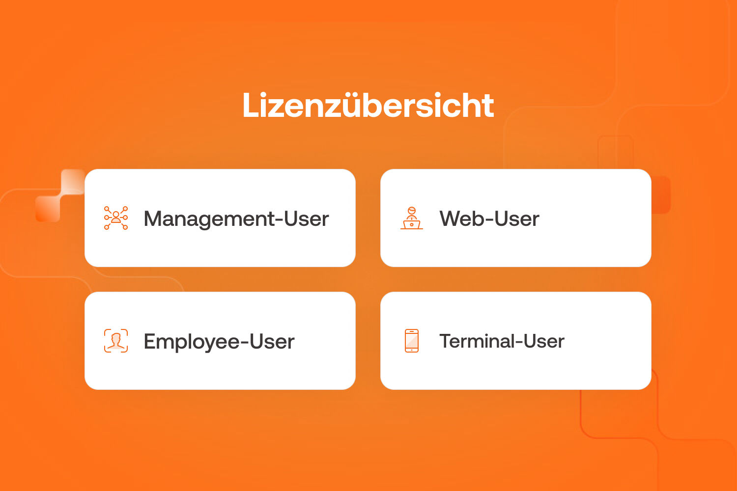 Teaser Bild mit vier Lizenz-Typen für die Nutzung von BMD Web. 