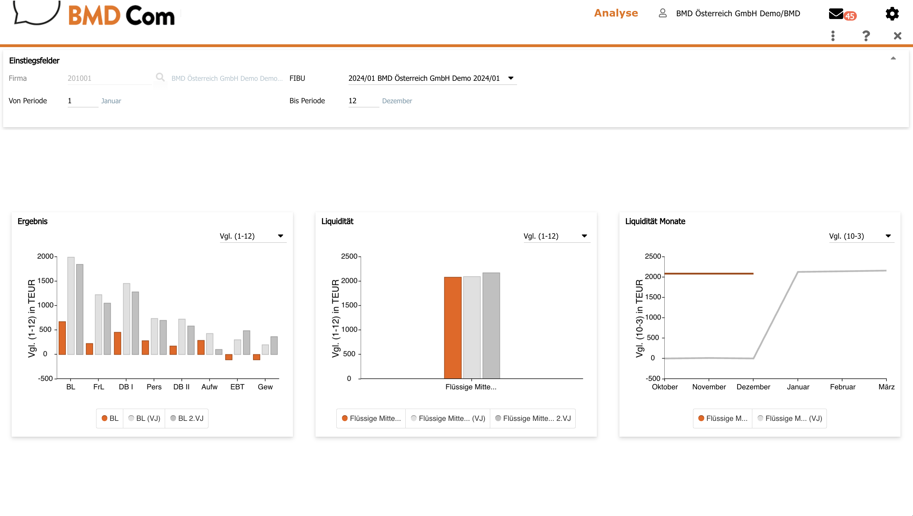 Screenshot der Analyse in der BMD Com