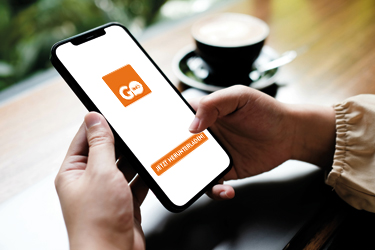 Das Bild zeigt eine Person, die am Smartphone das Logo der App BMD Go sieht. [©Thaspol - stock.adobe.com]