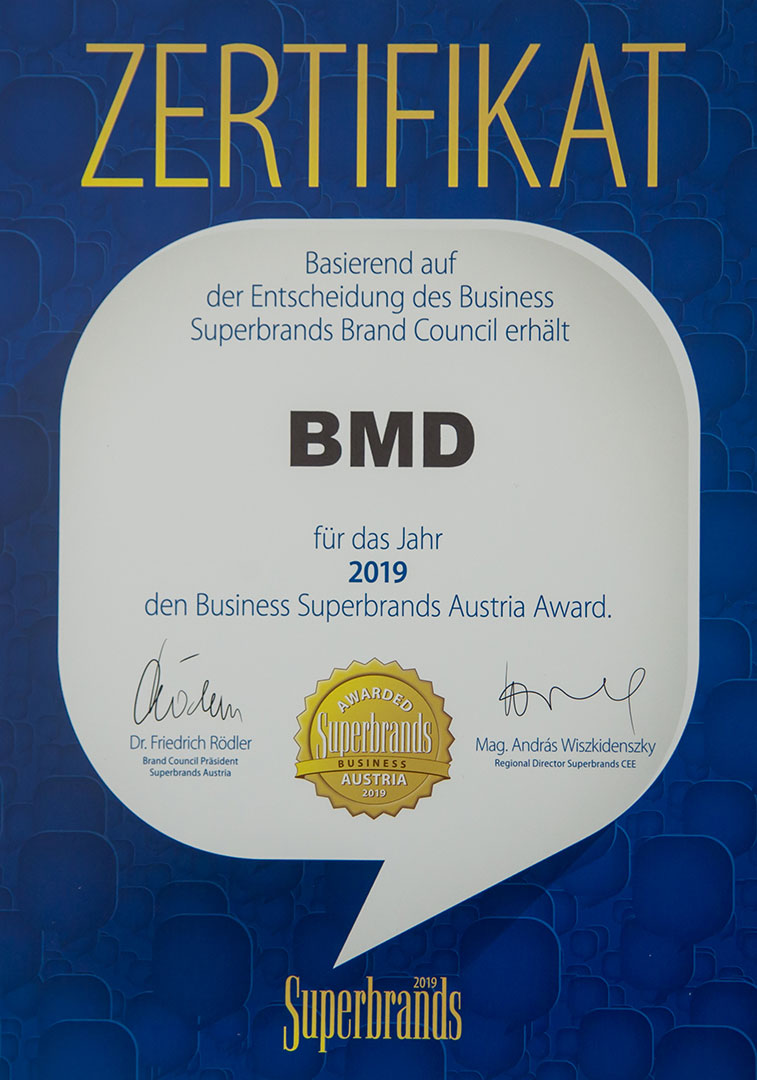 Urkunde für BMD der Business Superbrand Brand Council