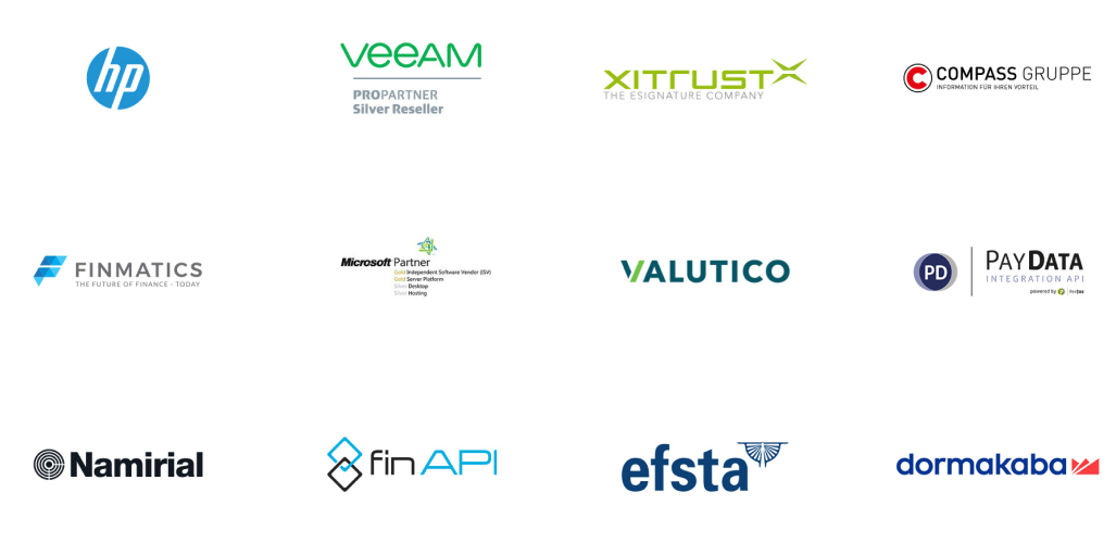 Auswahl an Partnern von BMD in Form von deren Logos.