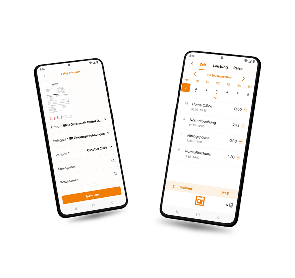 Zwei Mockups mit Screenshots der App BMD Go.